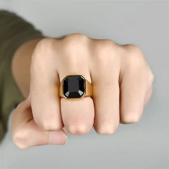 Νέο ανδρικό δαχτυλίδι από ανοξείδωτο ατσάλι από μαύρη πέτρα Ασημί Χρώμα Hip Hop Party Punk Δαχτυλίδια Ανδρικά Κοσμήματα Γάμου