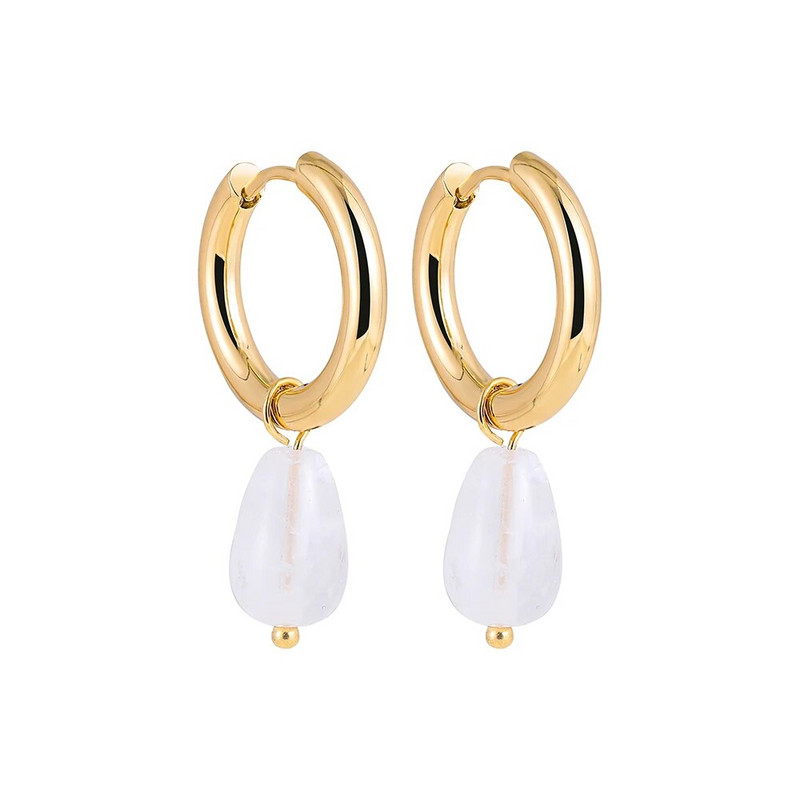 Zelta pārklājuma nerūsējošā tērauda aplis Huggie auskari ar asaru zaļu dabīgā akmens stīpas auskari sievietēm Juvelierizstrādājumu vairumtirdzniecība