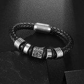 Masonic Charm, melna, pīta ādas rokassprādze vīriešiem personalizēta ikdienas ielu roka ballīšu modes rotaslietas aksesuāri