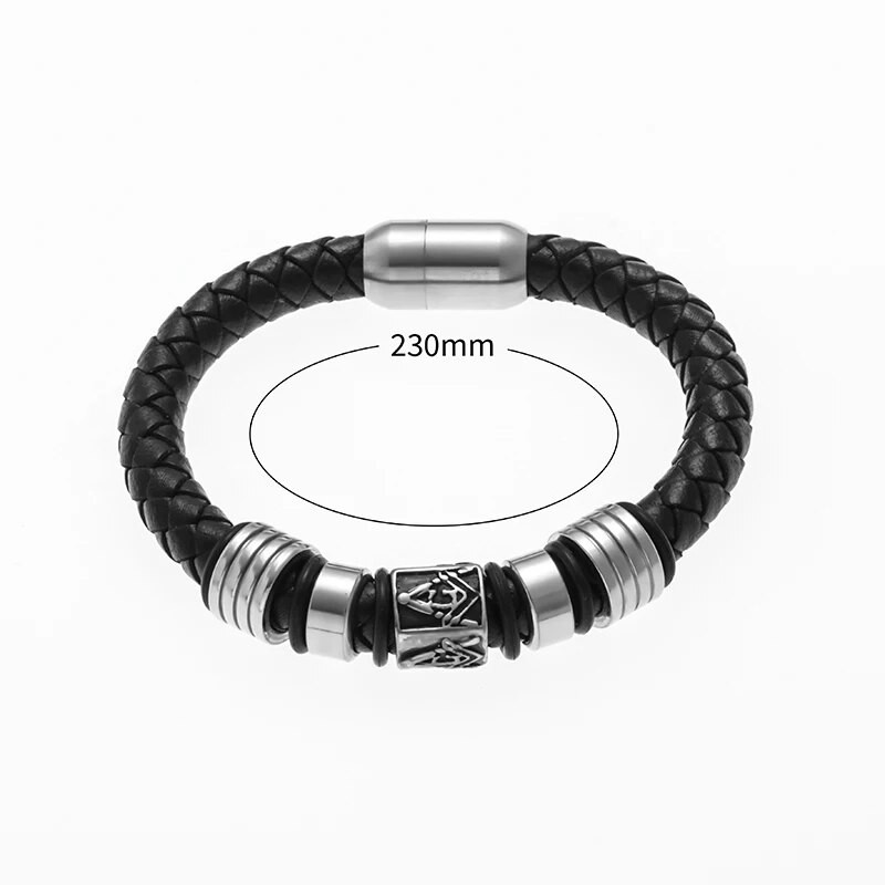 Masonic Charm, melna, pīta ādas rokassprādze vīriešiem personalizēta ikdienas ielu roka ballīšu modes rotaslietas aksesuāri