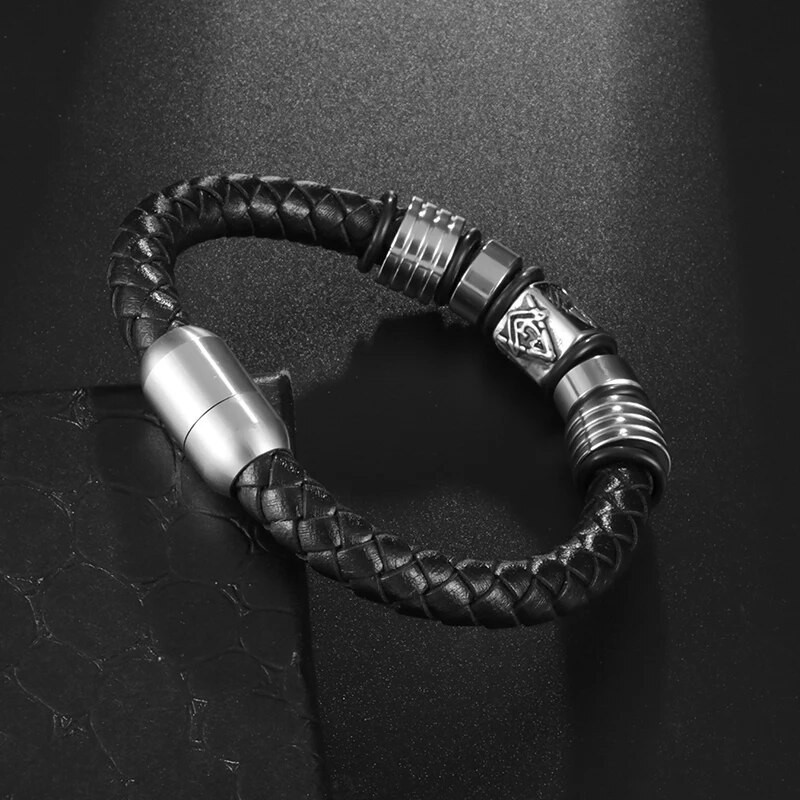 Masonic Charm, melna, pīta ādas rokassprādze vīriešiem personalizēta ikdienas ielu roka ballīšu modes rotaslietas aksesuāri