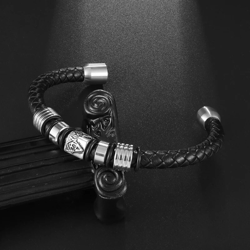 Masonic Charm, melna, pīta ādas rokassprādze vīriešiem personalizēta ikdienas ielu roka ballīšu modes rotaslietas aksesuāri