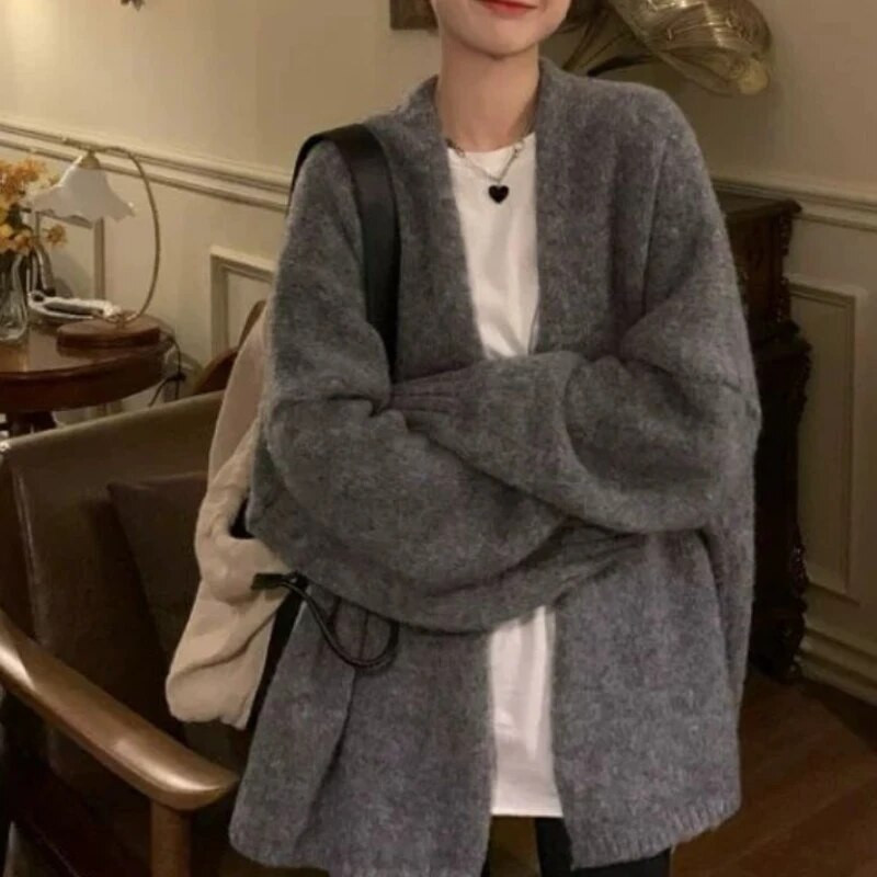 Sieviešu džemperi ar garām piedurknēm Korejiešu modes pamati Vienkārši adījumi Baggy Sweet Teens High Street Temper Preppy Кардиган