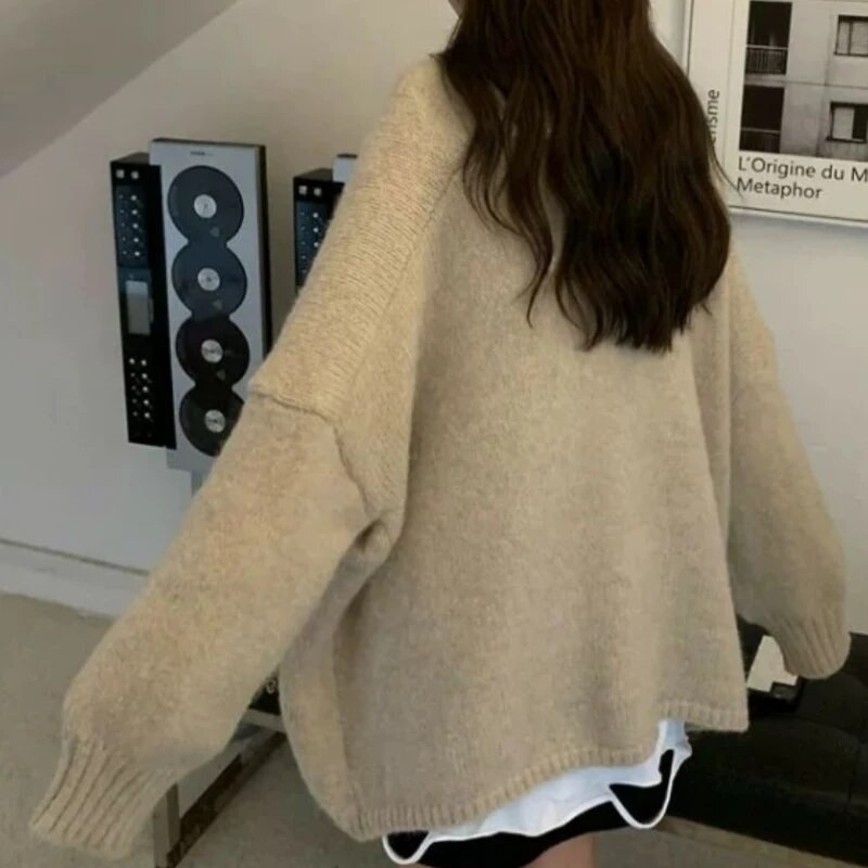 Sieviešu džemperi ar garām piedurknēm Korejiešu modes pamati Vienkārši adījumi Baggy Sweet Teens High Street Temper Preppy Кардиган