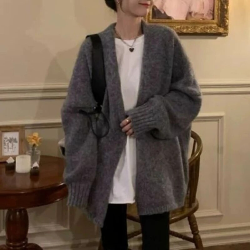 Sieviešu džemperi ar garām piedurknēm Korejiešu modes pamati Vienkārši adījumi Baggy Sweet Teens High Street Temper Preppy Кардиган