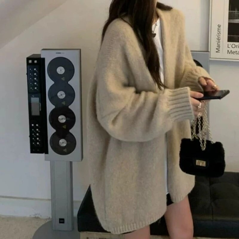 Sieviešu džemperi ar garām piedurknēm Korejiešu modes pamati Vienkārši adījumi Baggy Sweet Teens High Street Temper Preppy Кардиган