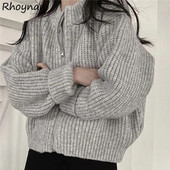 Kampsun Kampsun Naiste Kärbitud kottis O-kaelusega kudumid Korea mood Puhas lihtsad riided High Street Кардиган Teens College Chic