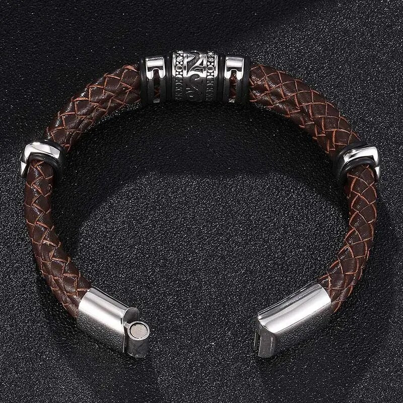 Vintage Viking férfi bőr karkötő kézzel szőtt műbőr mágneses csatos karkötő ékszer A legjobb ünnepi ajándék apának