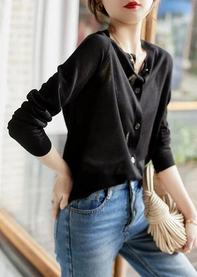 Pavasario ir rudens moteriškas megztinis megztinis iš vilnos V formos kaklo džemperis su viena krūtine, paprastas plonas moteriškas baltas juodas kratinys