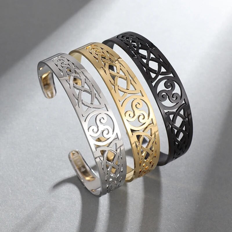 Nerūsējošā tērauda ķeltu mezgls Viking Triskelion trīskāršā spirālveida Triskele aproce vīriešiem sievietēm Ziemeļvalstu regulējams juvelierizstrādājumu šarms