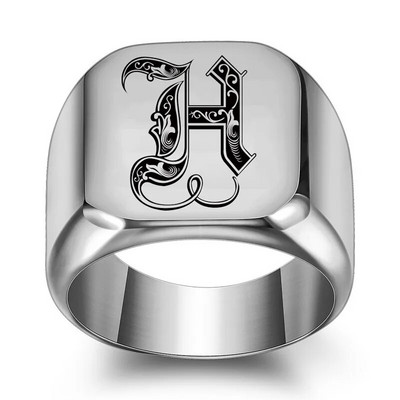 Modyle New Punk Vintage Ασημένιο Έγχρωμο γράμμα 18mm Ανδρικό από ανοξείδωτο ατσάλι Αρχικό φαρδύ δαχτυλίδι για ανδρικό πάρτι
