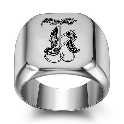 Modyle New Punk Vintage Ασημένιο Έγχρωμο γράμμα 18mm Ανδρικό από ανοξείδωτο ατσάλι Αρχικό φαρδύ δαχτυλίδι για ανδρικό πάρτι