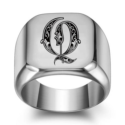 Modyle New Punk Vintage Ασημένιο Έγχρωμο γράμμα 18mm Ανδρικό από ανοξείδωτο ατσάλι Αρχικό φαρδύ δαχτυλίδι για ανδρικό πάρτι