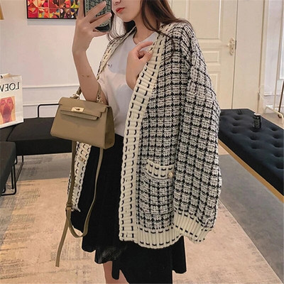 Sieviešu džemperis jaka jaka pavasarim un rudenim, jauns rūtains V veida kakla izgriezums ar garām piedurknēm, vienrindas, brīvs, moderns piepilsētas tops ZM167