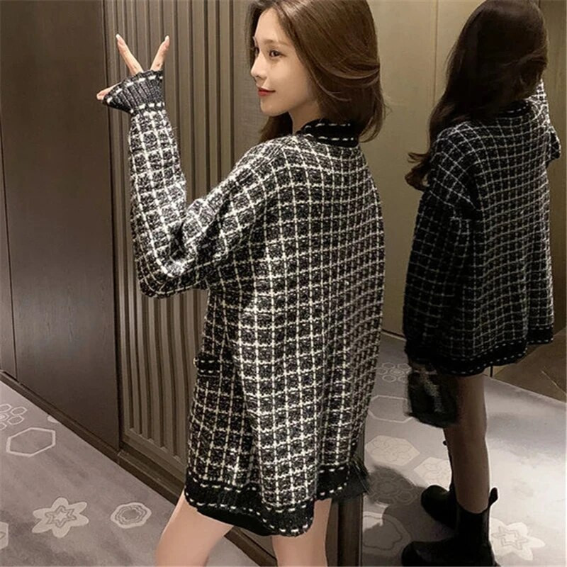 Sieviešu džemperis jaka jaka pavasarim un rudenim, jauns rūtains V veida kakla izgriezums ar garām piedurknēm, vienrindas, brīvs, moderns piepilsētas tops ZM167