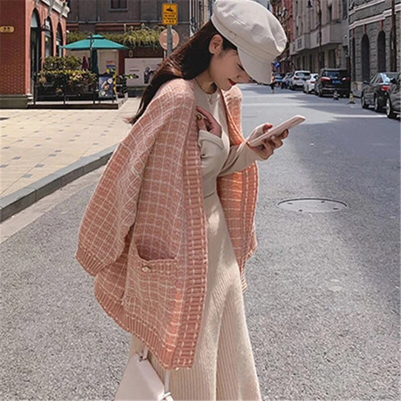 Sieviešu džemperis jaka jaka pavasarim un rudenim, jauns rūtains V veida kakla izgriezums ar garām piedurknēm, vienrindas, brīvs, moderns piepilsētas tops ZM167