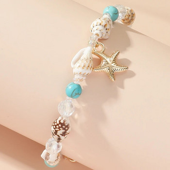 Морска звезда Гривна Bohemian Women Beach Conch Rice Pearl Turquoise Колие Висулка Shell Crystal Beads Jewelry Fashion Glezen