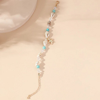 Морска звезда Гривна Bohemian Women Beach Conch Rice Pearl Turquoise Колие Висулка Shell Crystal Beads Jewelry Fashion Glezen