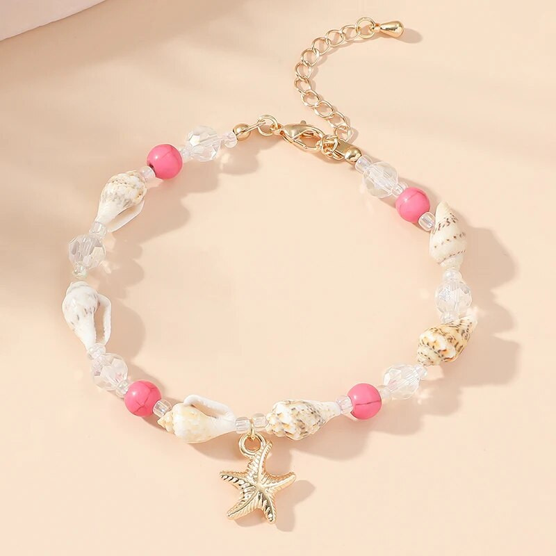 Jūras zvaigznes rokassprādze Bohēmijas sievietēm Pludmales gliemene rīsu pērle tirkīza kaklarota kulons apvalks kristāla krelles rotaslietas modes potītes