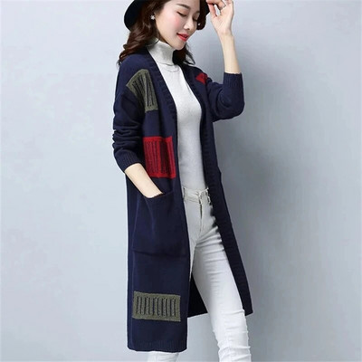 Megztinis Moteriškas megztinis Pavasaris Ruduo Naujas Sujungimas Ilgomis rankovėmis Kišeninis Paltas Laisvas Madingas Paprasti Moteriški rūbai ZM458