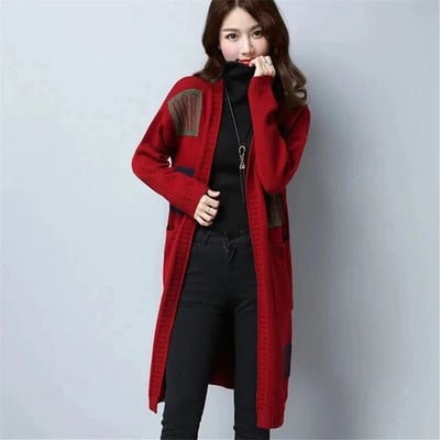 Megztinis Moteriškas megztinis Pavasaris Ruduo Naujas Sujungimas Ilgomis rankovėmis Kišeninis Paltas Laisvas Madingas Paprasti Moteriški rūbai ZM458