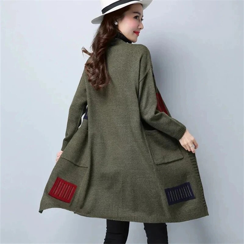 Megztinis Moteriškas megztinis Pavasaris Ruduo Naujas Sujungimas Ilgomis rankovėmis Kišeninis Paltas Laisvas Madingas Paprasti Moteriški rūbai ZM458