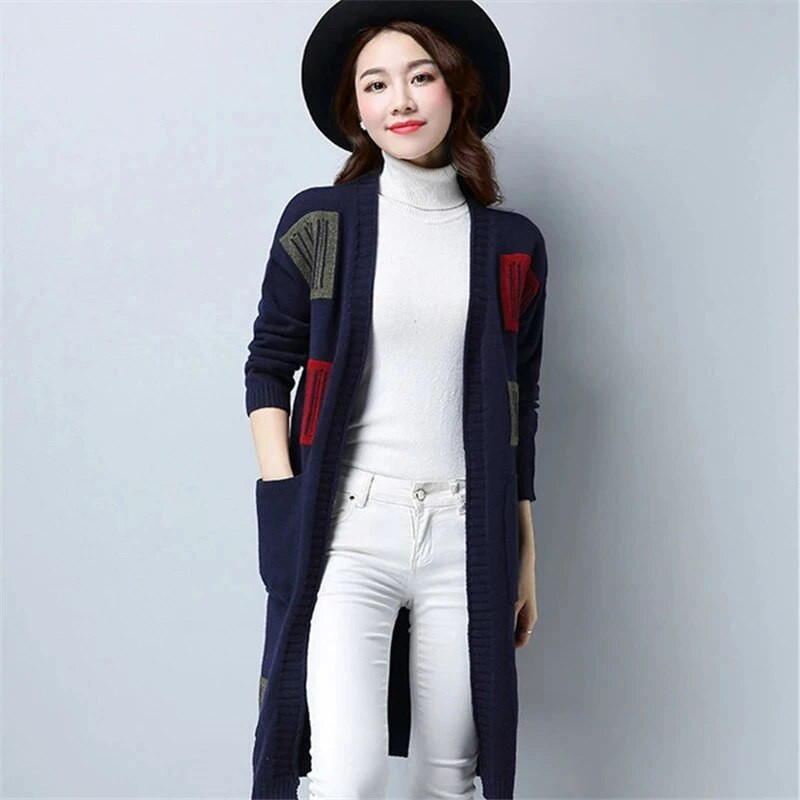 Megztinis Moteriškas megztinis Pavasaris Ruduo Naujas Sujungimas Ilgomis rankovėmis Kišeninis Paltas Laisvas Madingas Paprasti Moteriški rūbai ZM458