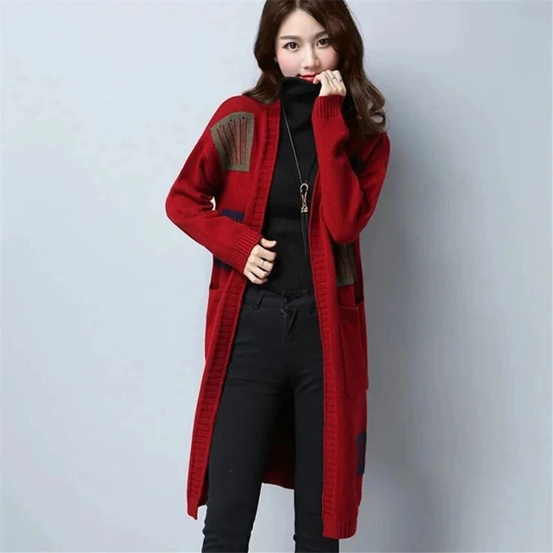 Megztinis Moteriškas megztinis Pavasaris Ruduo Naujas Sujungimas Ilgomis rankovėmis Kišeninis Paltas Laisvas Madingas Paprasti Moteriški rūbai ZM458