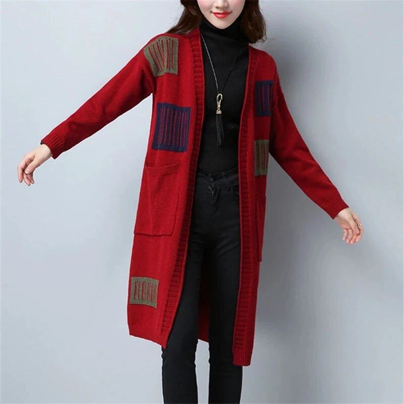 Megztinis Moteriškas megztinis Pavasaris Ruduo Naujas Sujungimas Ilgomis rankovėmis Kišeninis Paltas Laisvas Madingas Paprasti Moteriški rūbai ZM458