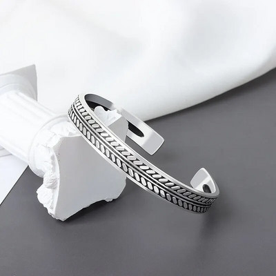 Klasisks retro dizains sudraba krāsas metāla savīti atvērta rokassprādze Vīriešu ikdienas personības riteņbraukšanas ballītes aksesuāri dāvana