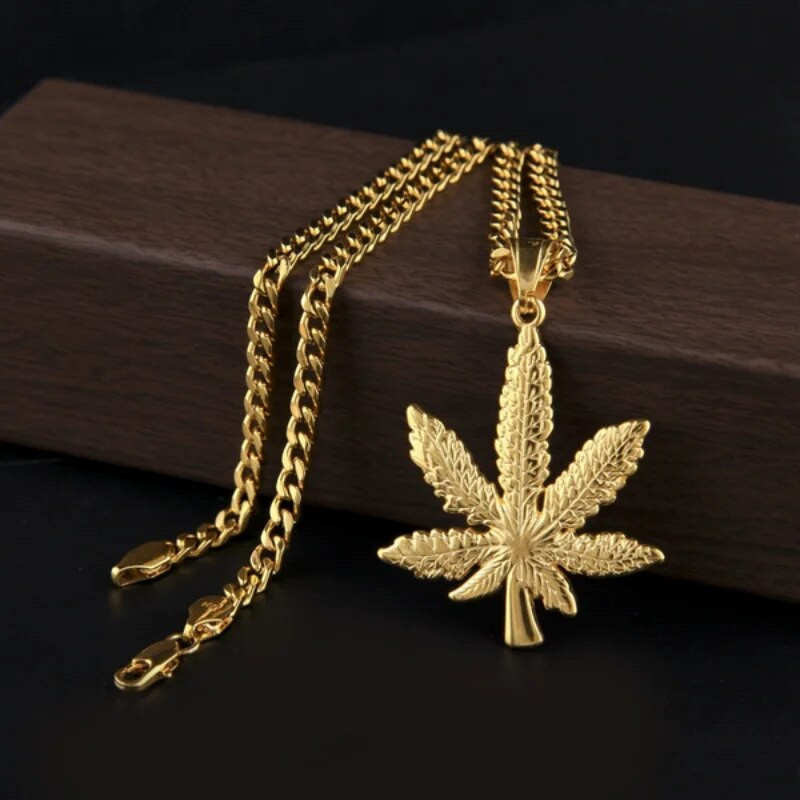 Modes vīriešu nerūsējošā tērauda Kubas ķēdes kļavu lapu kaklarota Hip Hop kaklarota vīriešiem nerūsējošā tērauda rotaslietas Helovīna dāvana