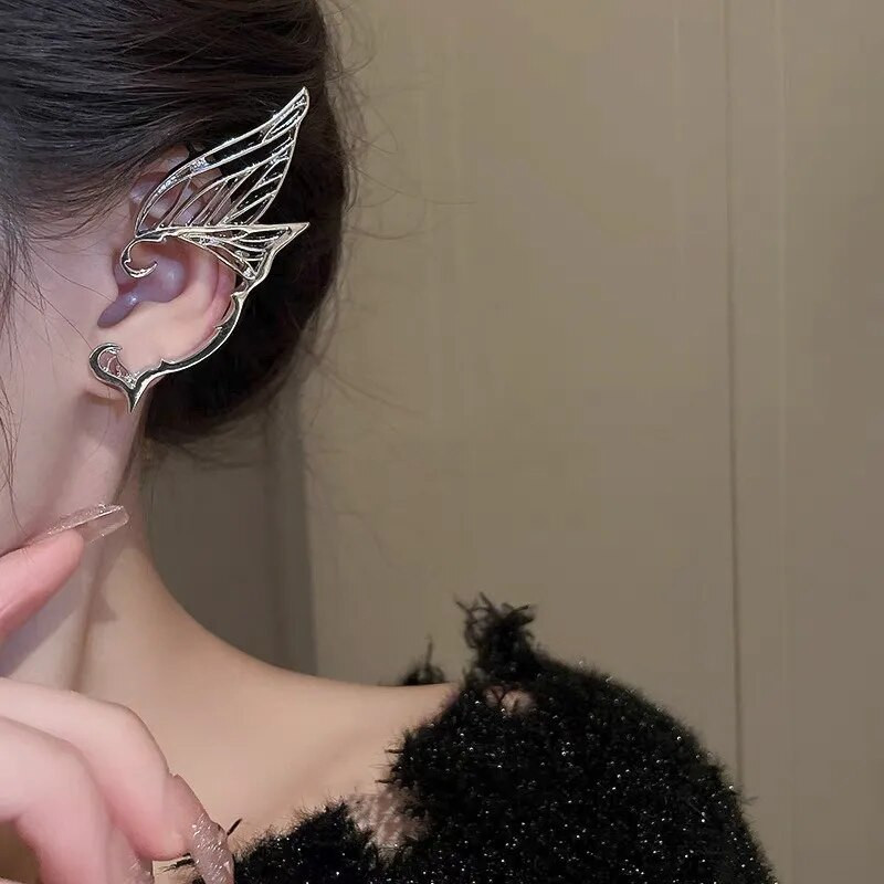 Modes Punk Butterfly Elf Ear Clip 2023 Moderna dizaina šķidra metāla spārna auss manžetes pīrsings auskari sievietēm meitenēm rotaslietas