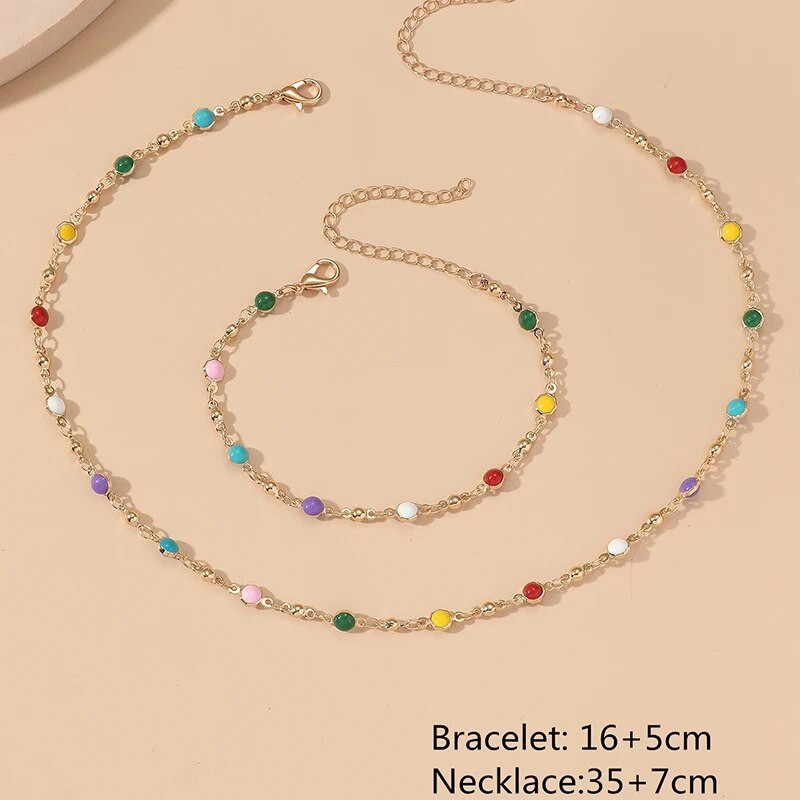 Rainbow Dropping Oil βραχιόλι Γυναικείο κολιέ Σετ κοσμημάτων μόδας κλείδας αλυσίδα πάρτι