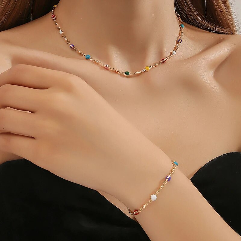 Rainbow Dropping Oil βραχιόλι Γυναικείο κολιέ Σετ κοσμημάτων μόδας κλείδας αλυσίδα πάρτι