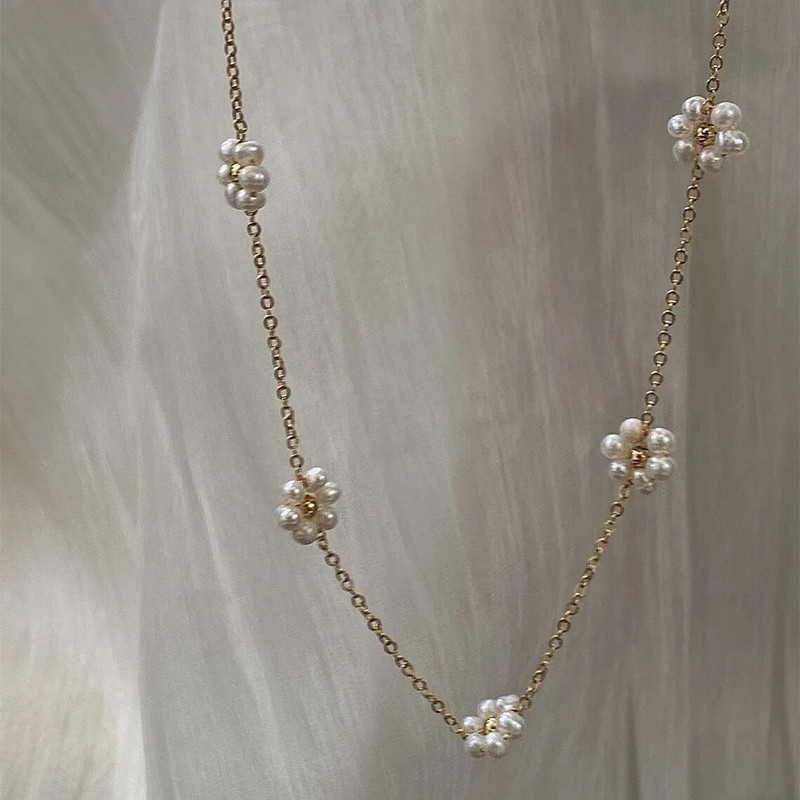 Pērļu krelles margrietiņu ķēdes kaklarota sievietēm Vintage pavasara vasaras ziedu vara pārklājuma zelta modes kaklarotas 2022 jaunums