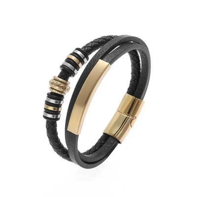 Goth punk stila slāņveida pīta ādas rokassprādze vīriešiem sieviešu ādas aproce aproce Magnētiskā sprādze rokassprādze Dāvana