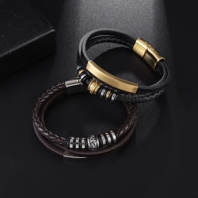 Goth punk stila slāņveida pīta ādas rokassprādze vīriešiem sieviešu ādas aproce aproce Magnētiskā sprādze rokassprādze Dāvana