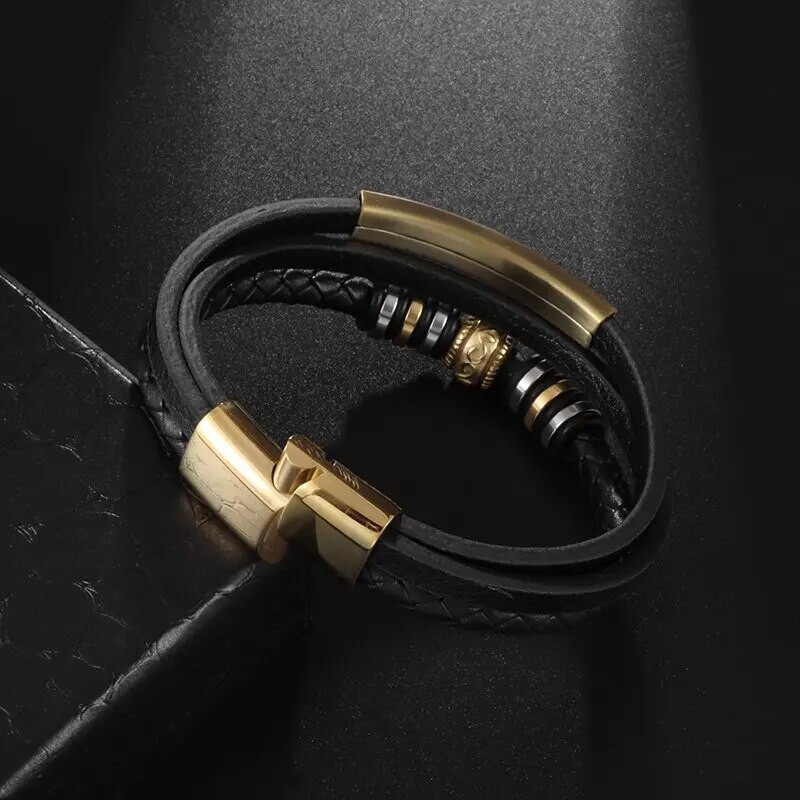 Goth punk stila slāņveida pīta ādas rokassprādze vīriešiem sieviešu ādas aproce aproce Magnētiskā sprādze rokassprādze Dāvana