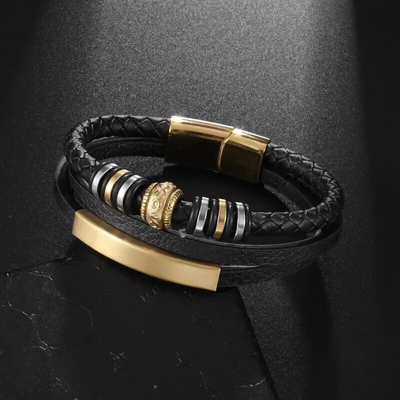 Goth punk stila slāņveida pīta ādas rokassprādze vīriešiem sieviešu ādas aproce aproce Magnētiskā sprādze rokassprādze Dāvana