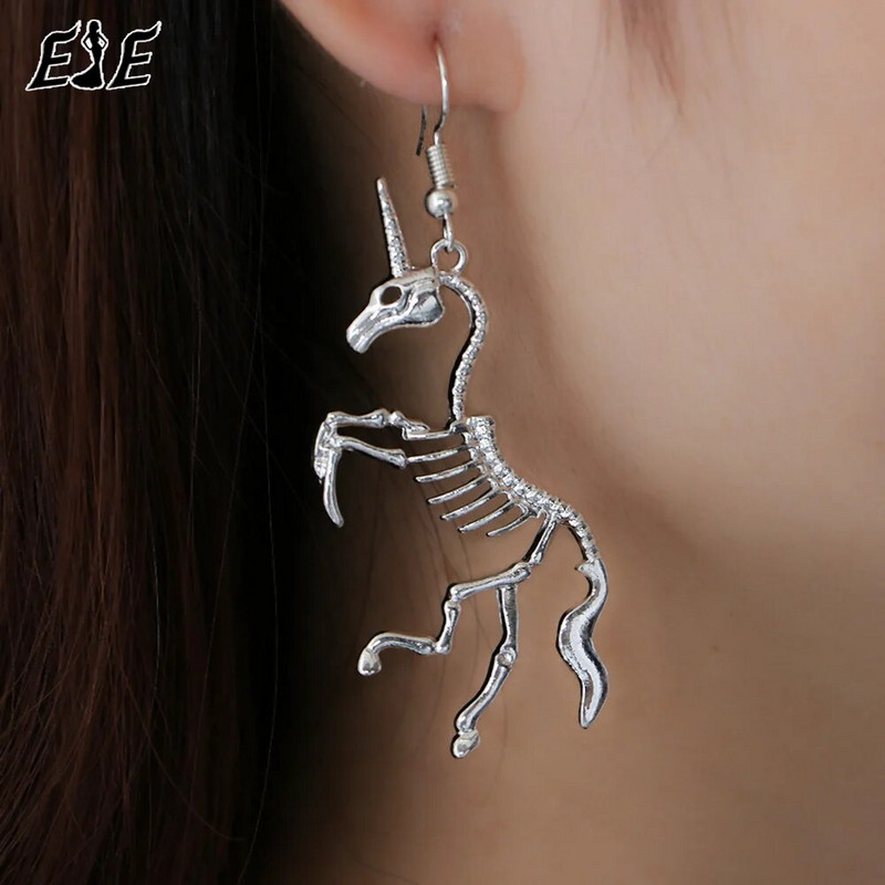 Gothic Gothic Death Skull Unicorn Horse Auskari vīriešiem Sievietēm Helovīns Vintage Skelets Dangle Auskari Panka rotaslietas ballītes dāvanas