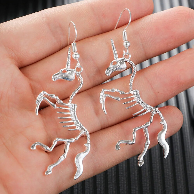 Gothic Gothic Death Skull Unicorn Horse Auskari vīriešiem Sievietēm Helovīns Vintage Skelets Dangle Auskari Panka rotaslietas ballītes dāvanas