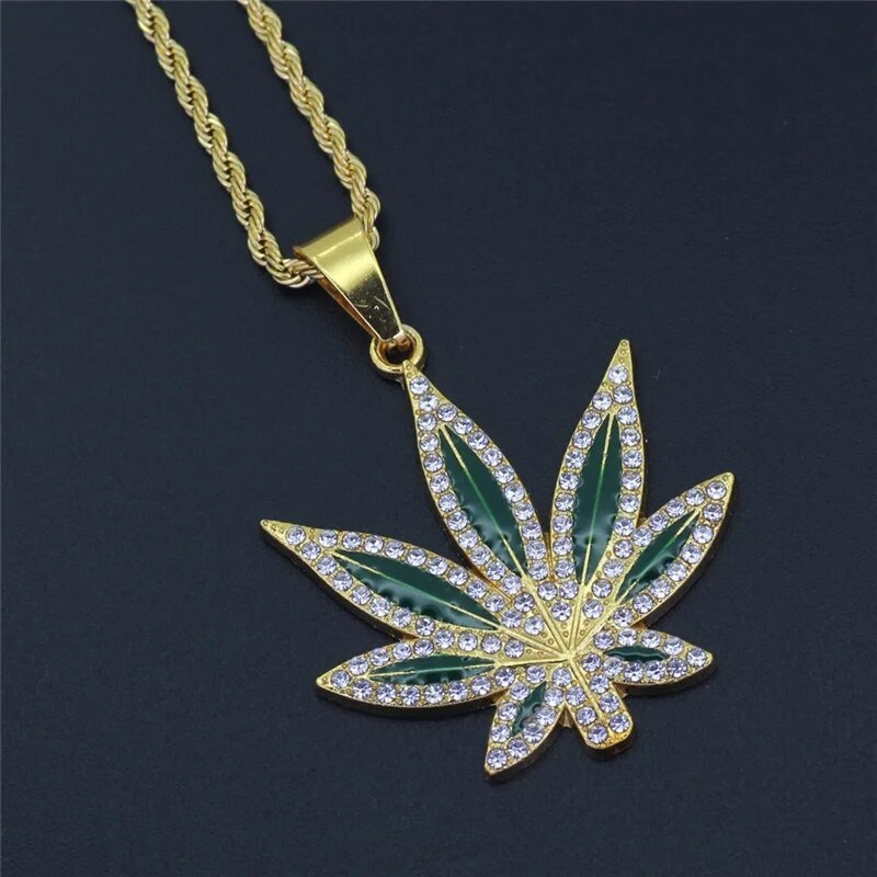 Modes vīriešu rotaslietas ar zelta pārklājumu panku hiphopa lielas kļavas lapas cirkona kulonu kaklarota vīriešiem ķēdes nerūsējošā tērauda rotaslietas
