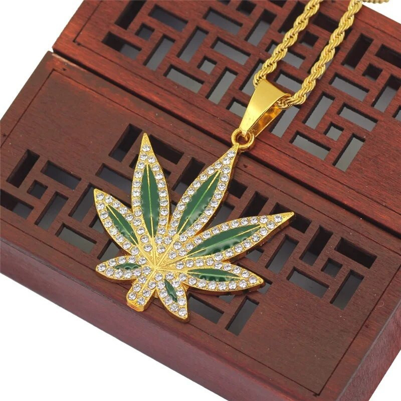 Modes vīriešu rotaslietas ar zelta pārklājumu panku hiphopa lielas kļavas lapas cirkona kulonu kaklarota vīriešiem ķēdes nerūsējošā tērauda rotaslietas