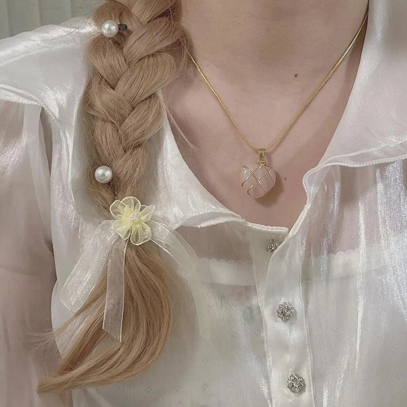 Korejiešu modes stieplēm ietīta rožu kvarca un opāla sirds cirkona pils kaklarota dabīgā akmens kulonu kaklarota mīlestības rotaslietas dāvana