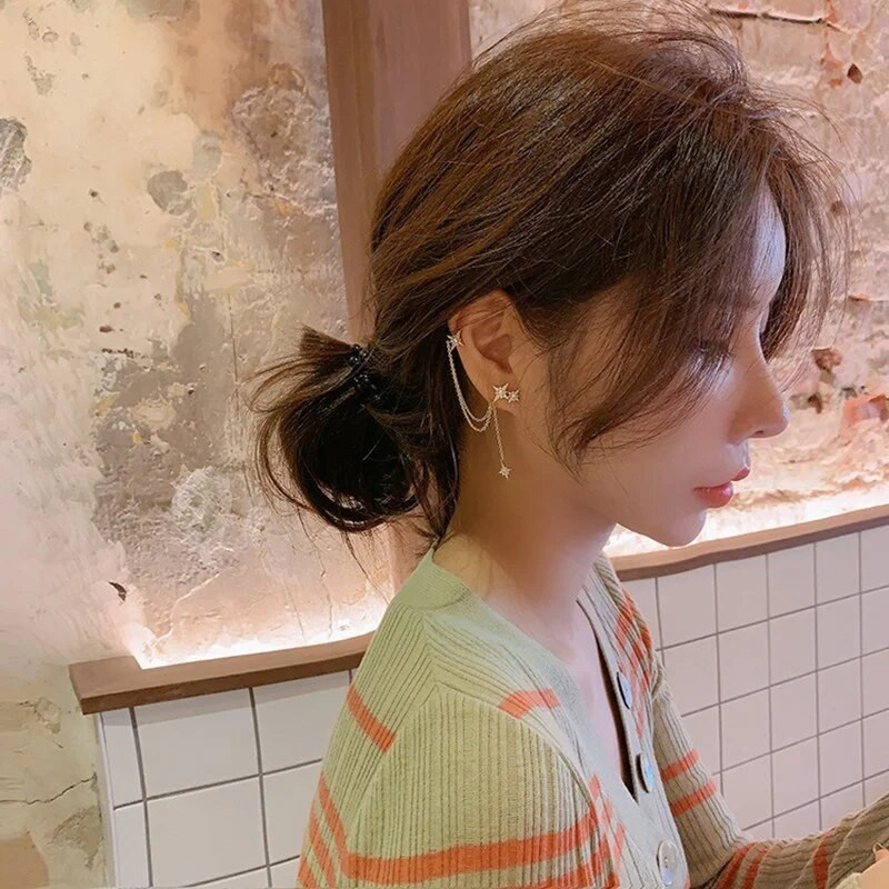 Vienkārša modes ķēde Zvaigzne pušķu kulonu auskari sievietēm Dangle Ear Cuff Wrap Stud Auskaru ballīte Valentīna dienas dāvanu rotaslietas