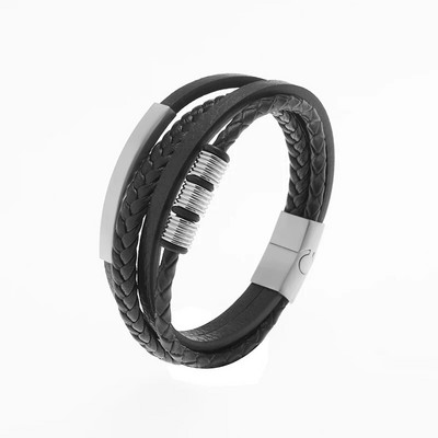 Vintage käsitsi punutud kihiline nahast käevõru metallist pandlaga randmerihmaga pühadekingitus poiss-sõbrale