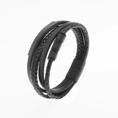 Vintage käsitsi punutud kihiline nahast käevõru metallist pandlaga randmerihmaga pühadekingitus poiss-sõbrale