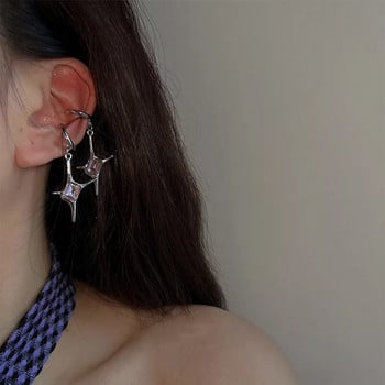 Ροζ Rhinestone Ακανόνιστο Κρεμαστό Αστέρι Ζιργκόν Love Heart Ear Bone Clip για γυναικεία μοντέρνα κοσμήματα πανκ Y2K HUANZHI 2023 NEW