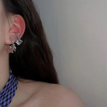 Ροζ Rhinestone Ακανόνιστο Κρεμαστό Αστέρι Ζιργκόν Love Heart Ear Bone Clip για γυναικεία μοντέρνα κοσμήματα πανκ Y2K HUANZHI 2023 NEW