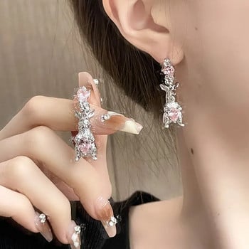 Ροζ Rhinestone Ακανόνιστο Κρεμαστό Αστέρι Ζιργκόν Love Heart Ear Bone Clip για γυναικεία μοντέρνα κοσμήματα πανκ Y2K HUANZHI 2023 NEW